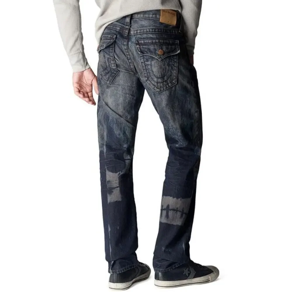 TRUE RELIGION Men's Ricky Relaxed Straight Jeans Size 36 In Black Malt
